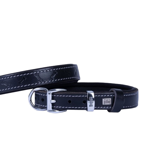 Doggie Konfor Deri Kemik Desenli Boyun Tasması Siyah 2X35-40Cm