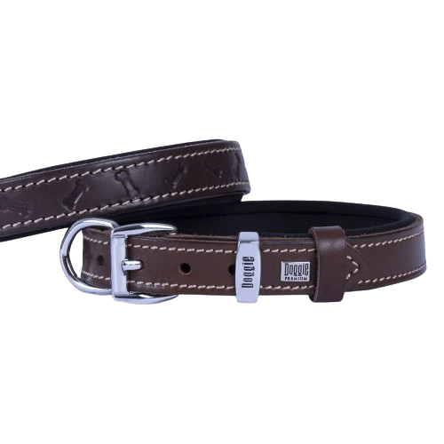 Doggie Konfor Deri Kemik Desenli Boyun Tasması Kahve 2X35-40Cm