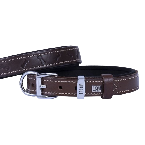 Doggie Konfor Deri Kemik Desenli Boyun Tasması Kahve 2X35-40Cm