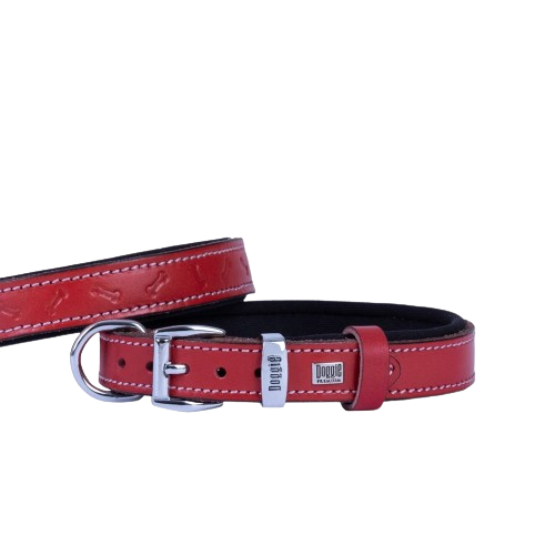 Doggie Konfor Deri Kemik Desenli Boyun Tasması Kırmızı 2X35-40Cm