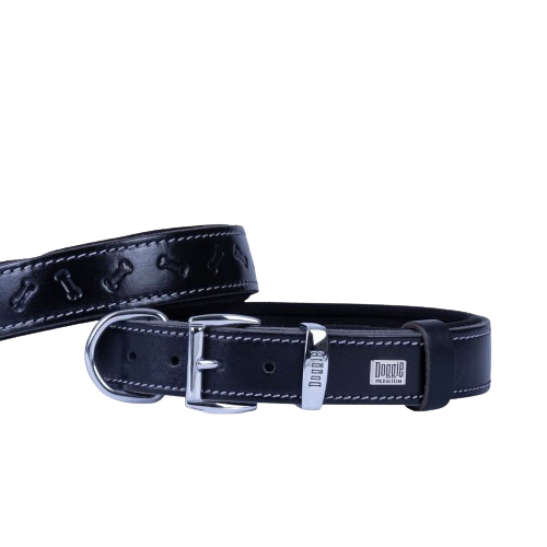 Doggie Konfor Deri Kemik Desenli Boyun Tasması Siyah 2,5X37-45Cm