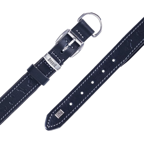 Doggie Konfor Deri Kemik Desenli Boyun Tasması Siyah 2,5X37-45Cm