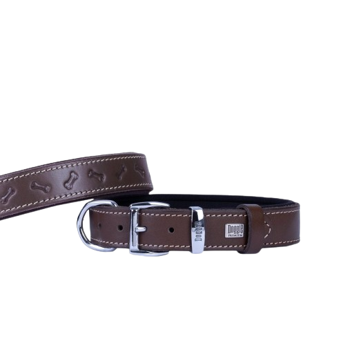 Doggie Konfor Deri Kemik Desenli Boyun Tasması Kahve 2,5X37-45Cm