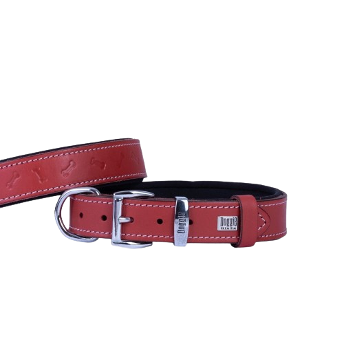Doggie Konfor Deri Kemik Desenli Boyun Tasması Kırmızı 2,5X37-45Cm