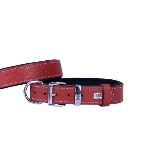 Doggie Konfor Deri Kemik Desenli Boyun Tasması Kırmızı 2,5X37-45Cm