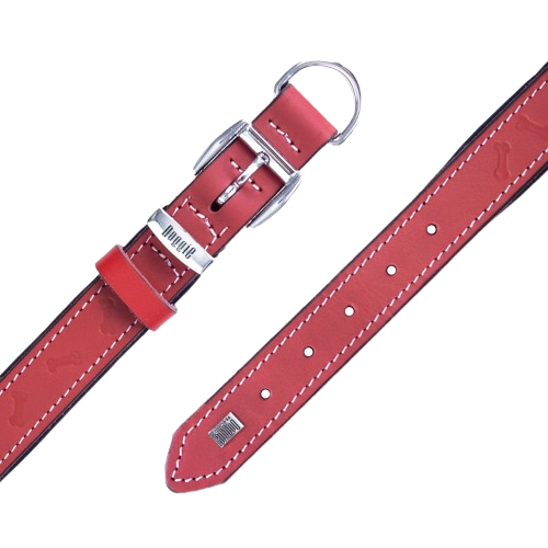 Doggie Konfor Deri Kemik Desenli Boyun Tasması Kırmızı 2,5X37-45Cm