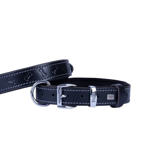 Doggie Konfor Deri Kemik Desenli Boyun Tasması Siyah 3X42-50Cm