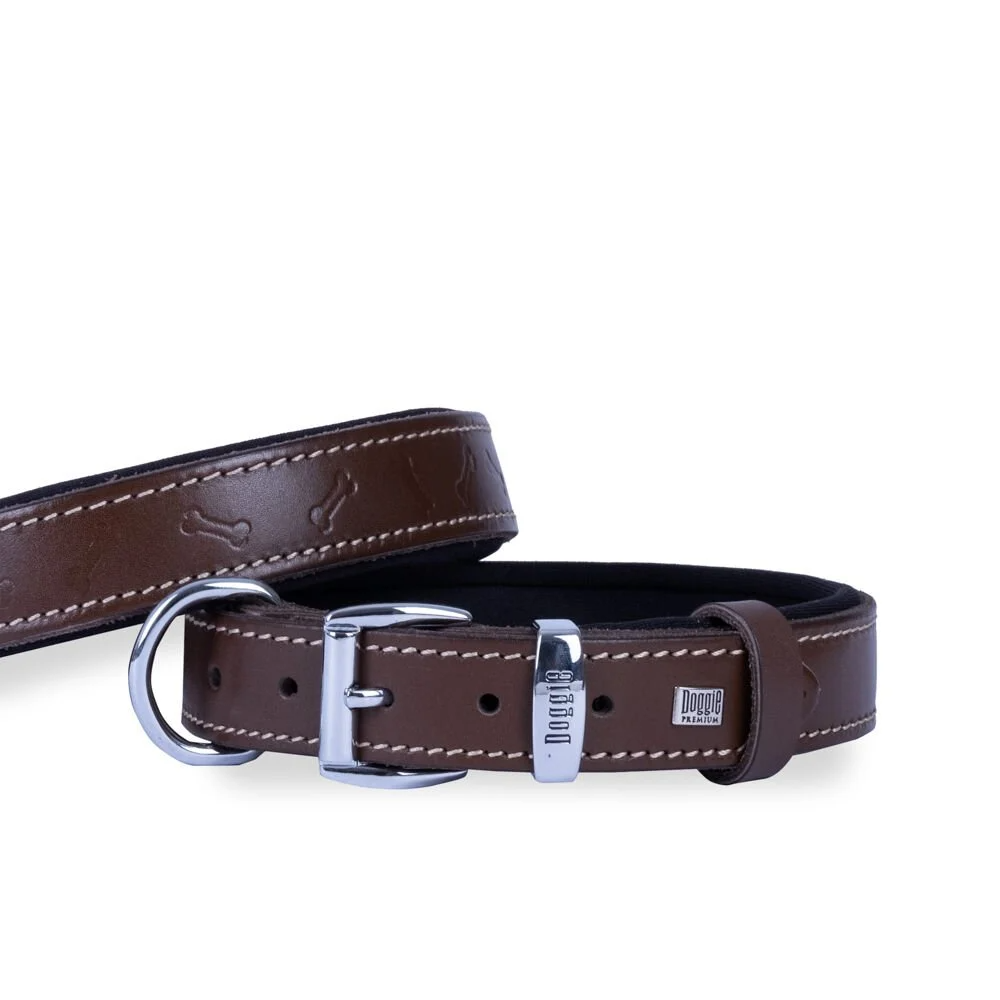 Doggie Konfor Deri Kemik Desenli Boyun Tasması Kahve 3X42-50Cm