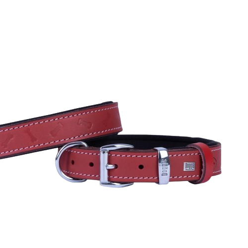 Doggie Konfor Deri Kemik Desenli Boyun Tasması Kırmızı 3X42-50Cm