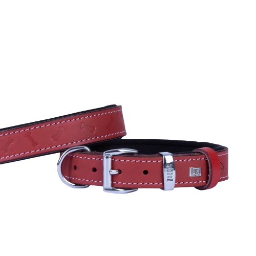 Doggie Konfor Deri Kemik Desenli Boyun Tasması Kırmızı 3X42-50Cm