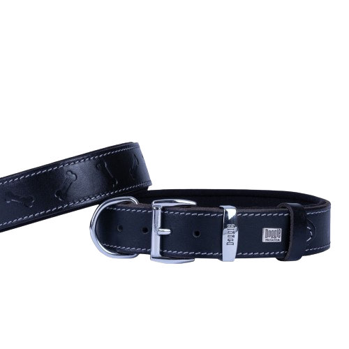 Doggie Konfor Deri Kemik Desenli Boyun Tasması Siyah 3,5X47-55Cm