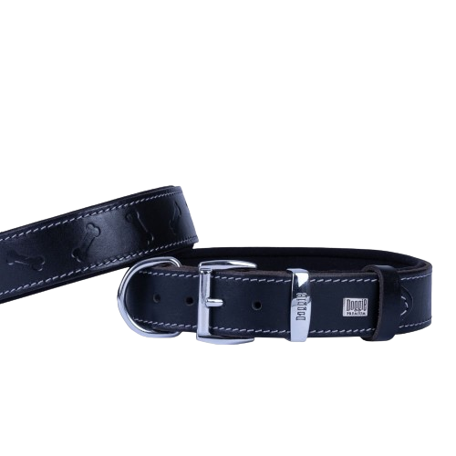 Doggie Konfor Deri Kemik Desenli Boyun Tasması Siyah 3,5X47-55Cm