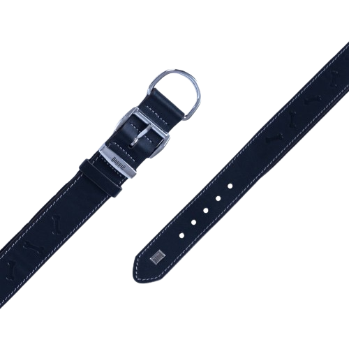 Doggie Konfor Deri Kemik Desenli Boyun Tasması Siyah 3,5X47-55Cm