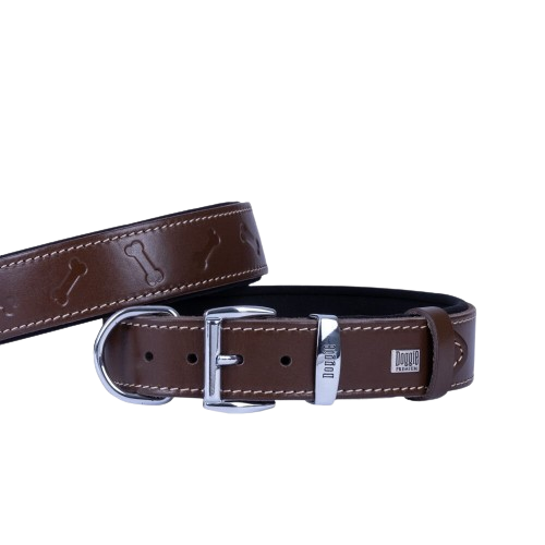 Doggie Konfor Deri Kemik Desenli Boyun Tasması Kahve 3,5X47-55Cm