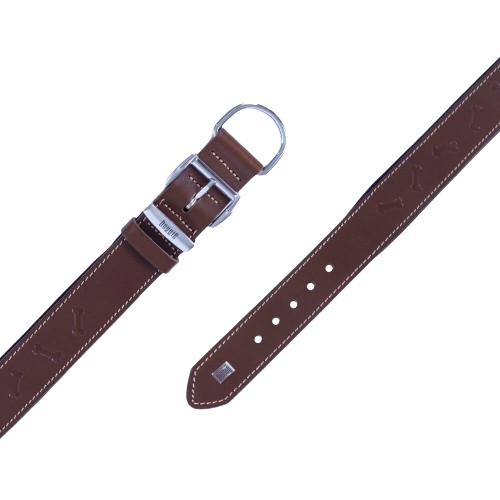 Doggie Konfor Deri Kemik Desenli Boyun Tasması Kahve 3,5X47-55Cm