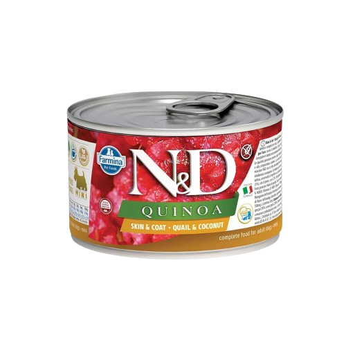 ND Quina Skin Coat Bıldırcın & Hindistan Cevizi Yetişkin Mini Köpek Yaş Maması 140 g