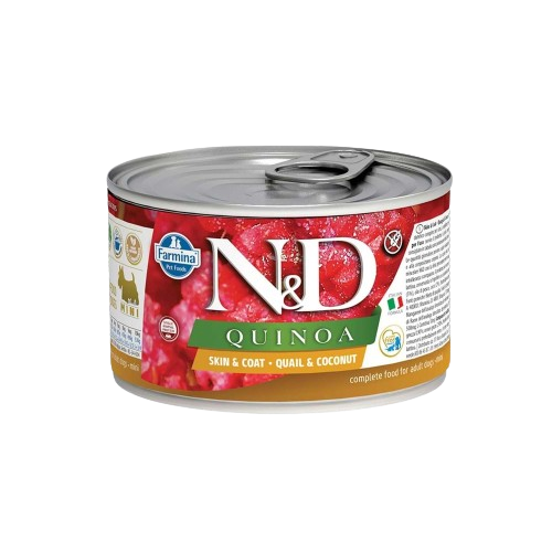 ND Quina Skin Coat Bıldırcın & Hindistan Cevizi Yetişkin Mini Köpek Yaş Maması 140 g