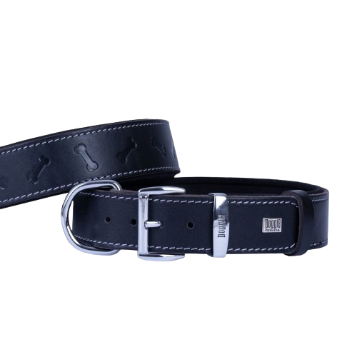 Doggie Konfor Deri Kemik Desenli Boyun Tasması Siyah 4X52-60Cm