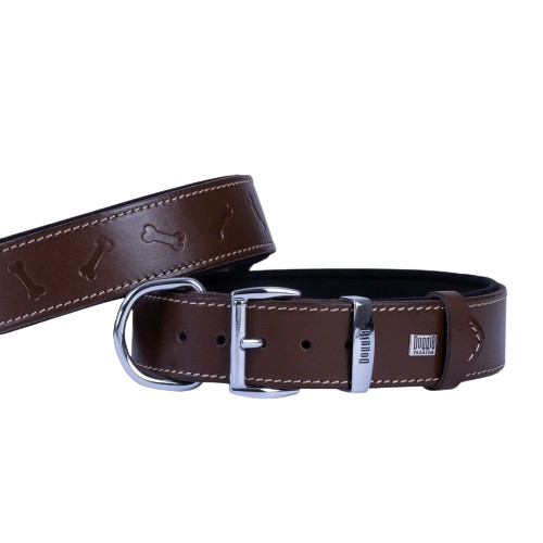 Doggie Konfor Deri Kemik Desenli Boyun Tasması Kahve 4X52-60Cm