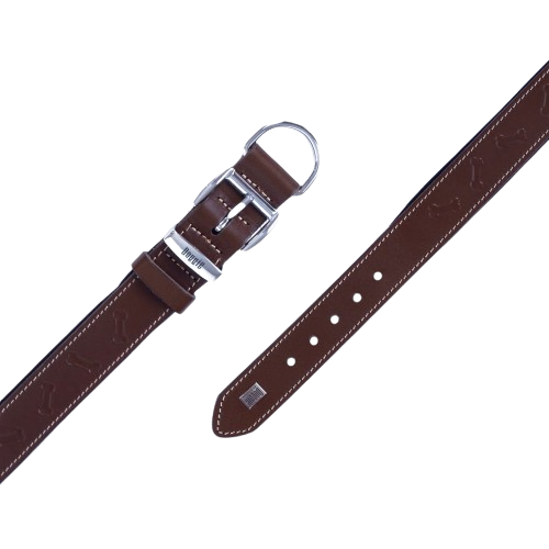 Doggie Konfor Deri Kemik Desenli Boyun Tasması Kahve 4X52-60Cm