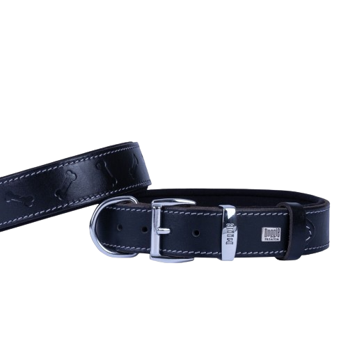 Doggie Konfor Deri Kemik Desenli Boyun Tasması Siyah 3,5X52-60Cm