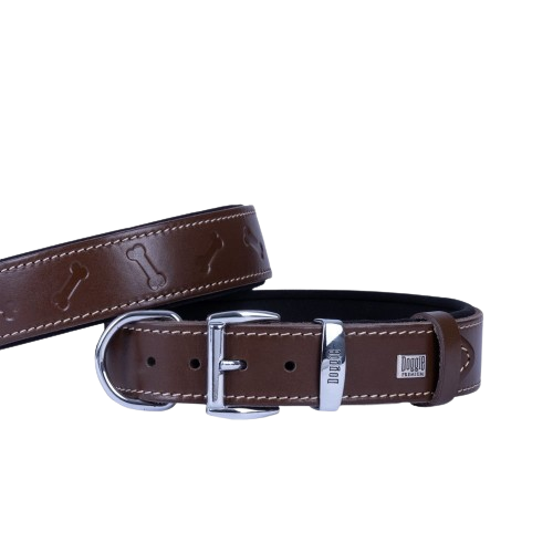 Doggie Konfor Deri Kemik Desenli Boyun Tasması Kahve 3,5X52-60Cm