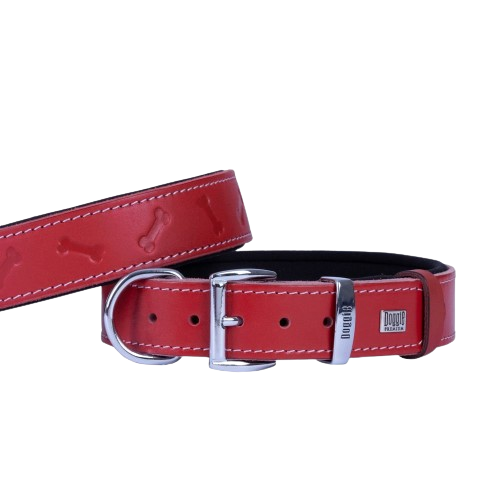 Doggie Konfor Deri Kemik Desenli Boyun Tasması Kırmızı 3,5X52-60Cm