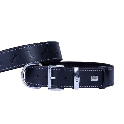 Doggie Konfor Deri Kemik Desenli Boyun Tasması Siyah 4X57-65Cm