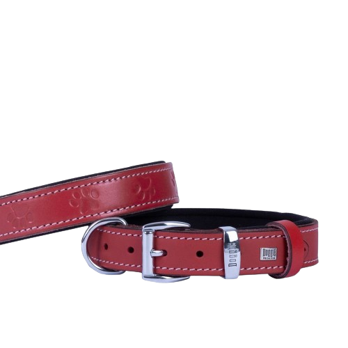 Doggie Konfor Deri Pati Desenli Boyun Tasması Kırmızı 3X42-50Cm