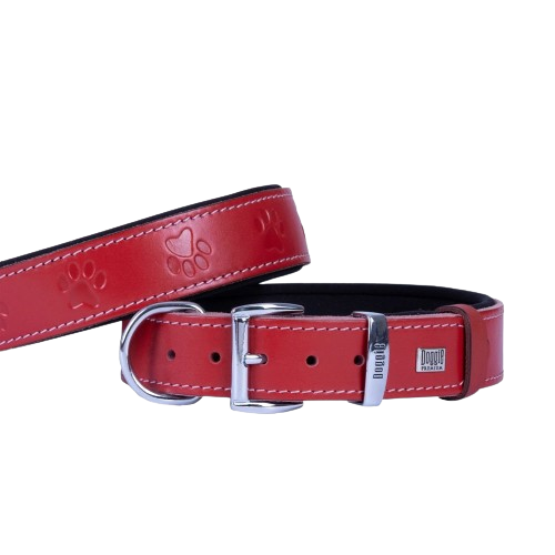 Doggie Konfor Deri Pati Desenli Boyun Tasması Kırmızı 3,5X47-55Cm