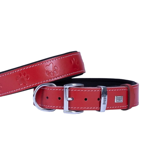 Doggie Konfor Deri Pati Desenli Boyun Tasması Kırmızı 3,5X47-55Cm