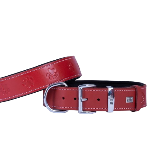 Doggie Konfor Deri Pati Desenli Boyun Tasması Kırmızı 4X52-60Cm