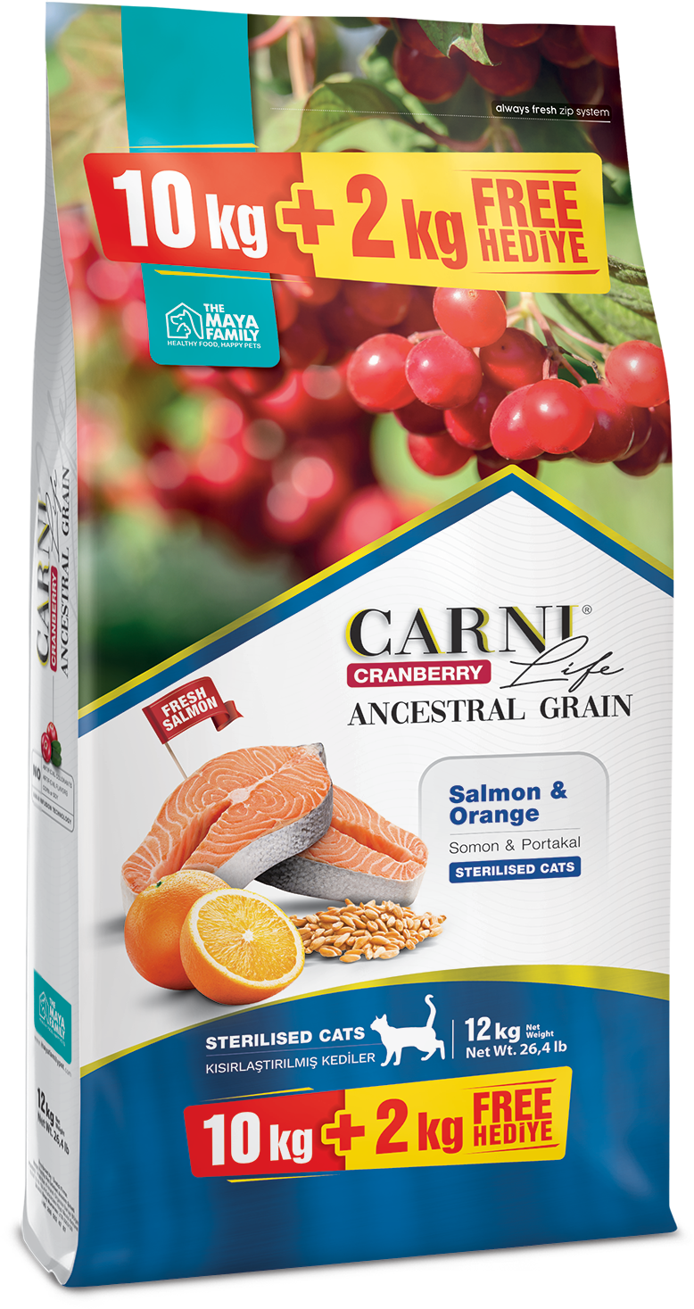 Carni Life Ancestral Grain Somon & Portakal Kısırlaştırılmış Kedi Maması 10+2 kg STD