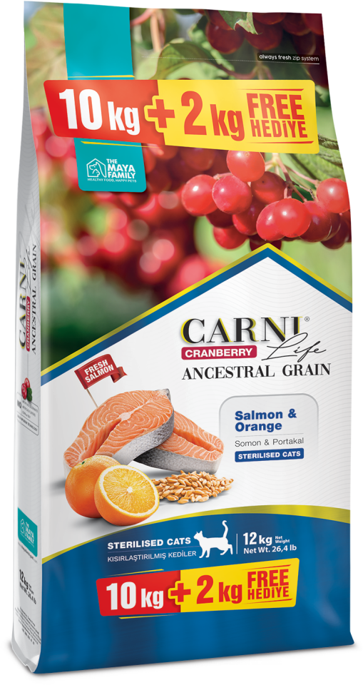 Carni Life Ancestral Grain Somon & Portakal Kısırlaştırılmış Kedi Maması 10+2 kg STD