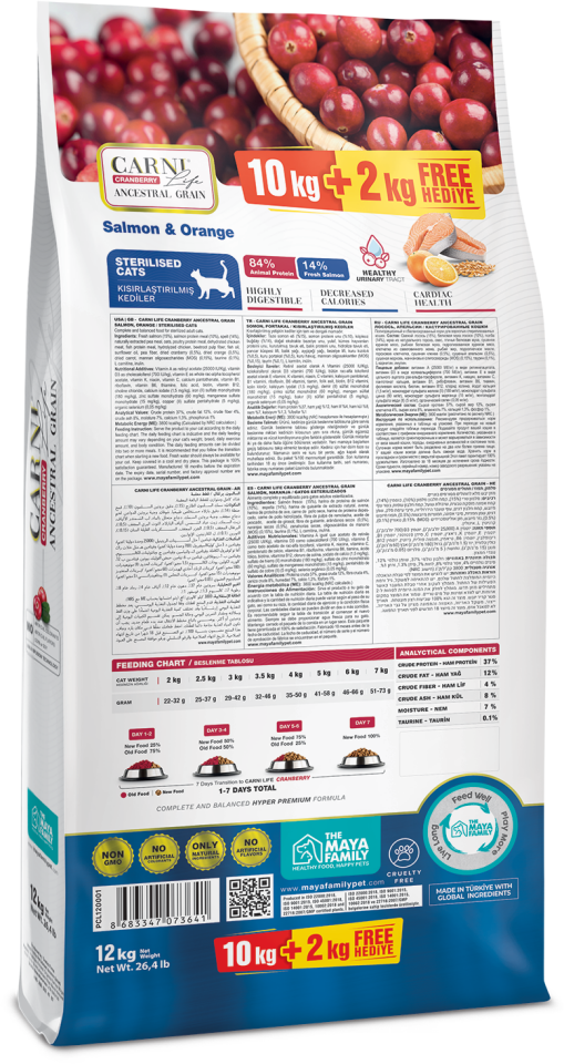 Carni Life Ancestral Grain Somon & Portakal Kısırlaştırılmış Kedi Maması 10+2 kg STD