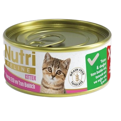 Nutri Feline Tahılsız Tavuklu Ton Balıklı Tahılsız Yavru Kedi Konservesi 85 gr