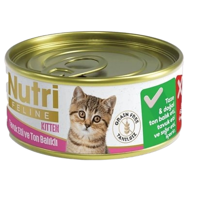 Nutri Feline Tahılsız Tavuklu Ton Balıklı Tahılsız Yavru Kedi Konservesi 85 gr